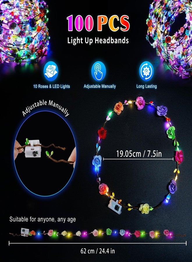 HONLYNE 100 PCS LED Flower Crowns Headbands, Light Up Flower Crowns For Women, Glow in the Dark Headband for Wedding Reception Birthday Christmas Mardi Gras Cosplay Princess Party Favors - Image 4